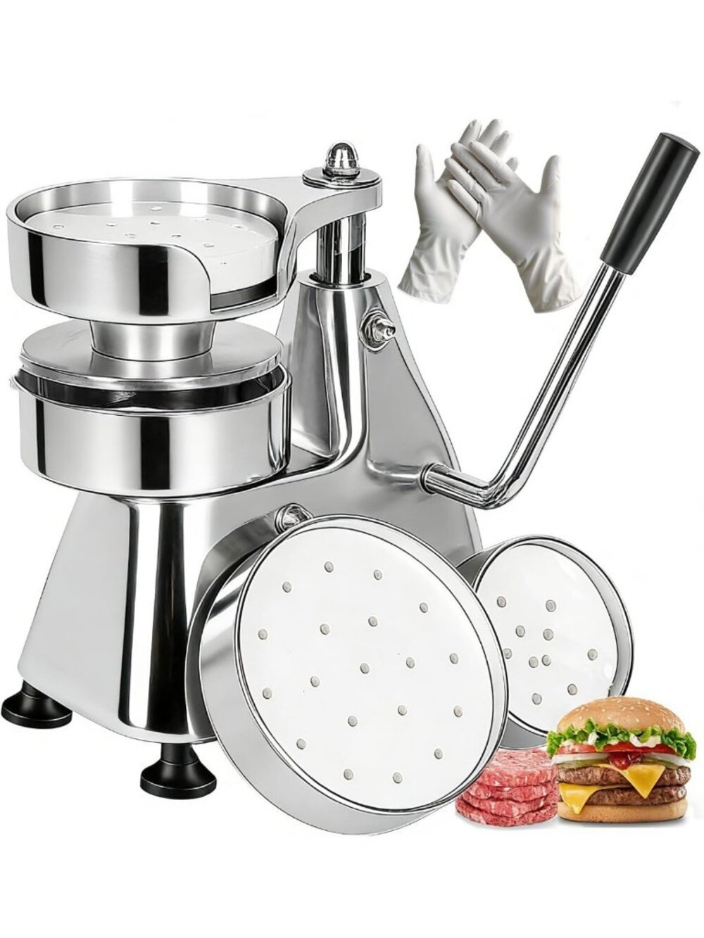 3-in-1 Heavy-Duty Burger Patty Maker & Press with Patty Papers - Stainless Steel